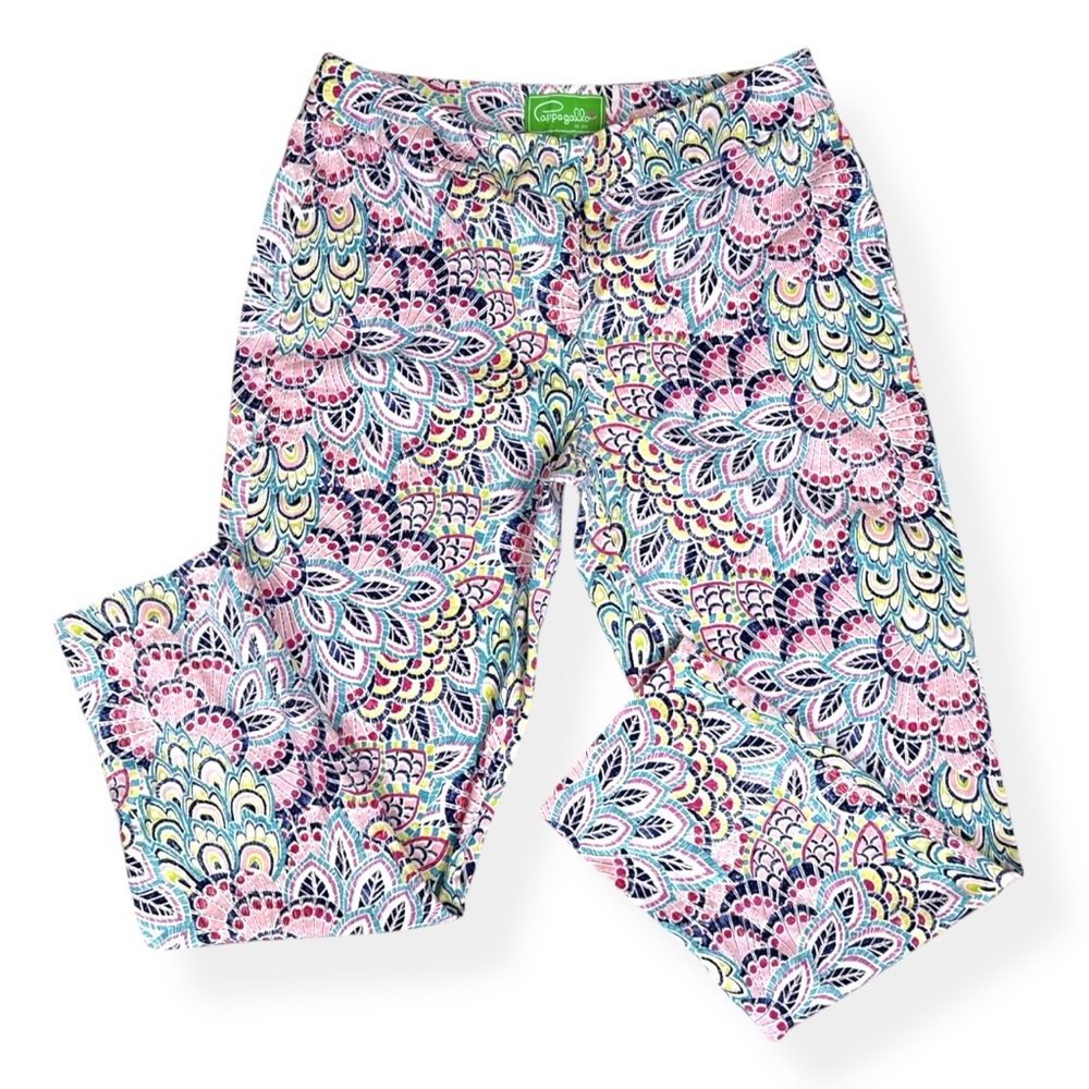 Pappagallo Womens Multi Color‎ Paisley Feather Print Ankle Pants Size 10 Stretch